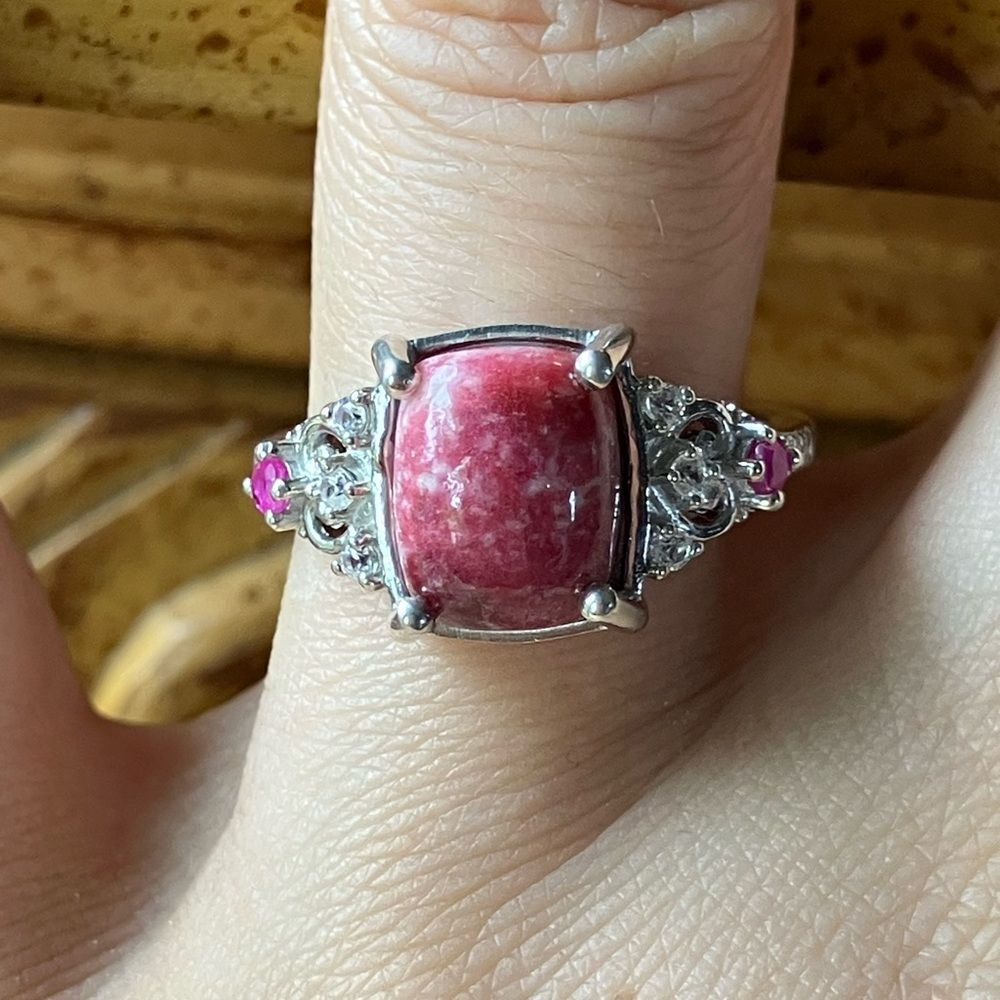 Norwegian Thulite Ruby Sterling Silver Ring Size 7.75
